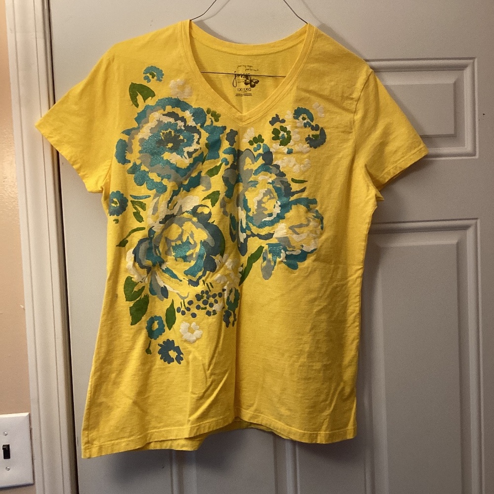 Women’s Hanes JMS Just My Size Flower Sparkly Short Sleeve Tee Shirt 1X